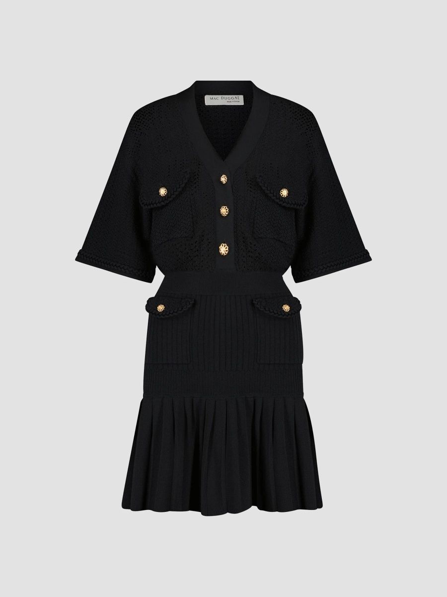 Mac Duggal Women's Short-Sleeve Pleated Knit Minidress - Black - Size Small
