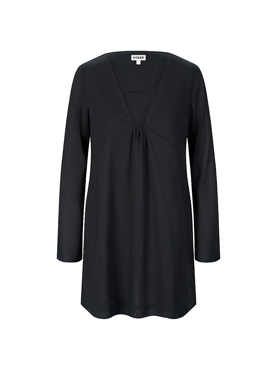 Women's Vivi Gathered Cotton Minidress - Black - Size Large