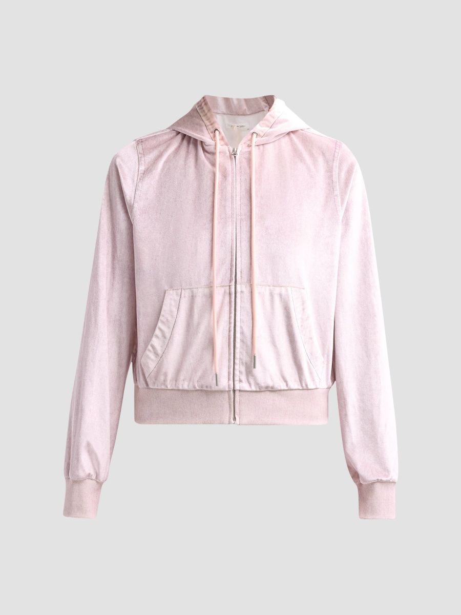 rag & bone Women's rb Miramar Velvet Zip-Up Hoodie - Pink Marble - Size XL