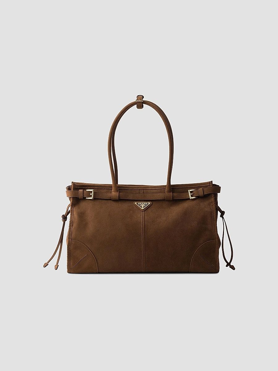Prada Women's Bonnie Large Nubuck Leather Shoulder Bag - Brown