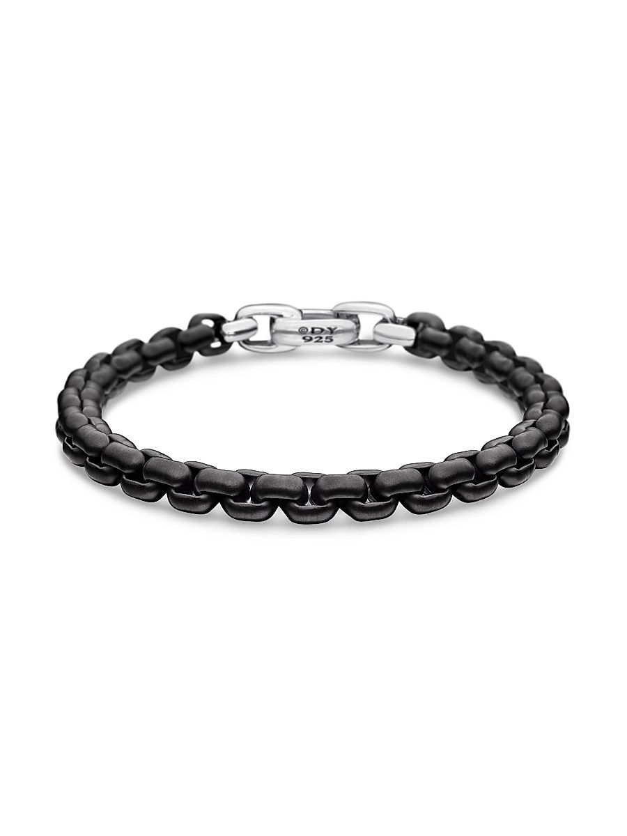 Men's Box Chain Bracelet - Black Silver - Size Medium
