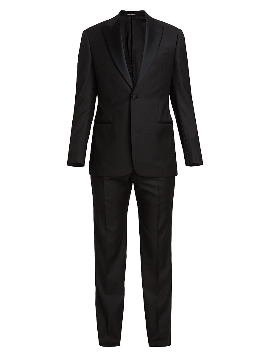 Men's Peak Lapel Single-Button Suit - Black - Size 48