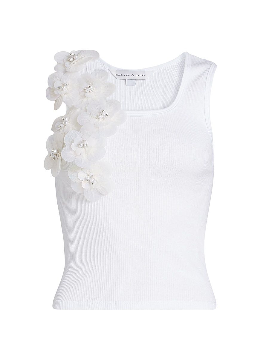 Women's Movement Alba Embellished Flower Tank Top - White - Size XS