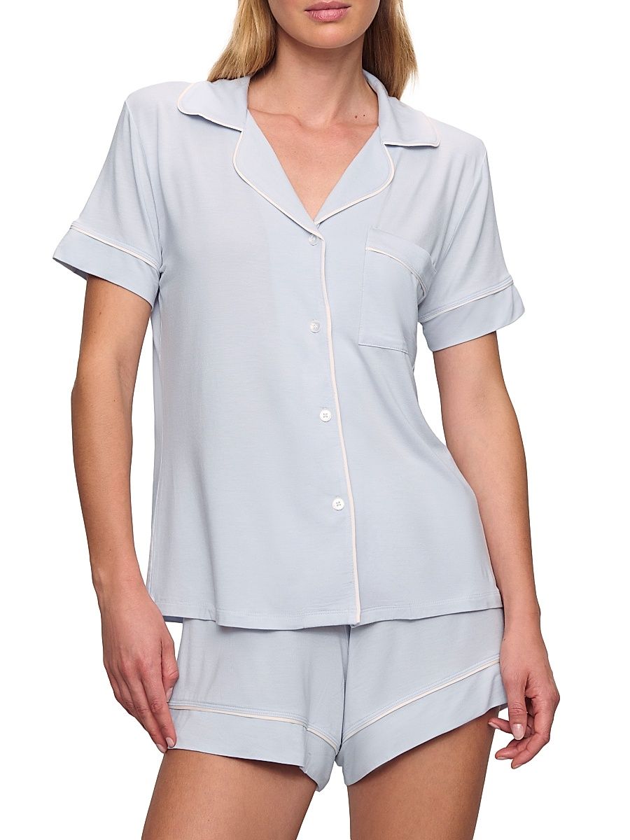 Women's Gisele Relaxed 2-Piece Pajama Set - Ice Blue Ivory - Size XL