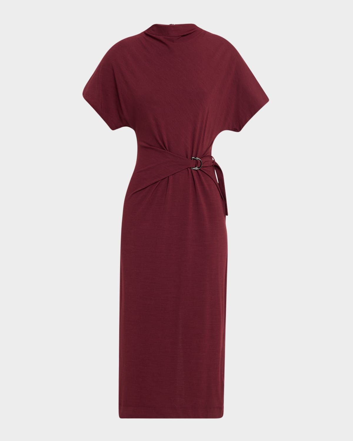 Drape Short-Sleeve Wool Jersey Midi Wrap Dress
