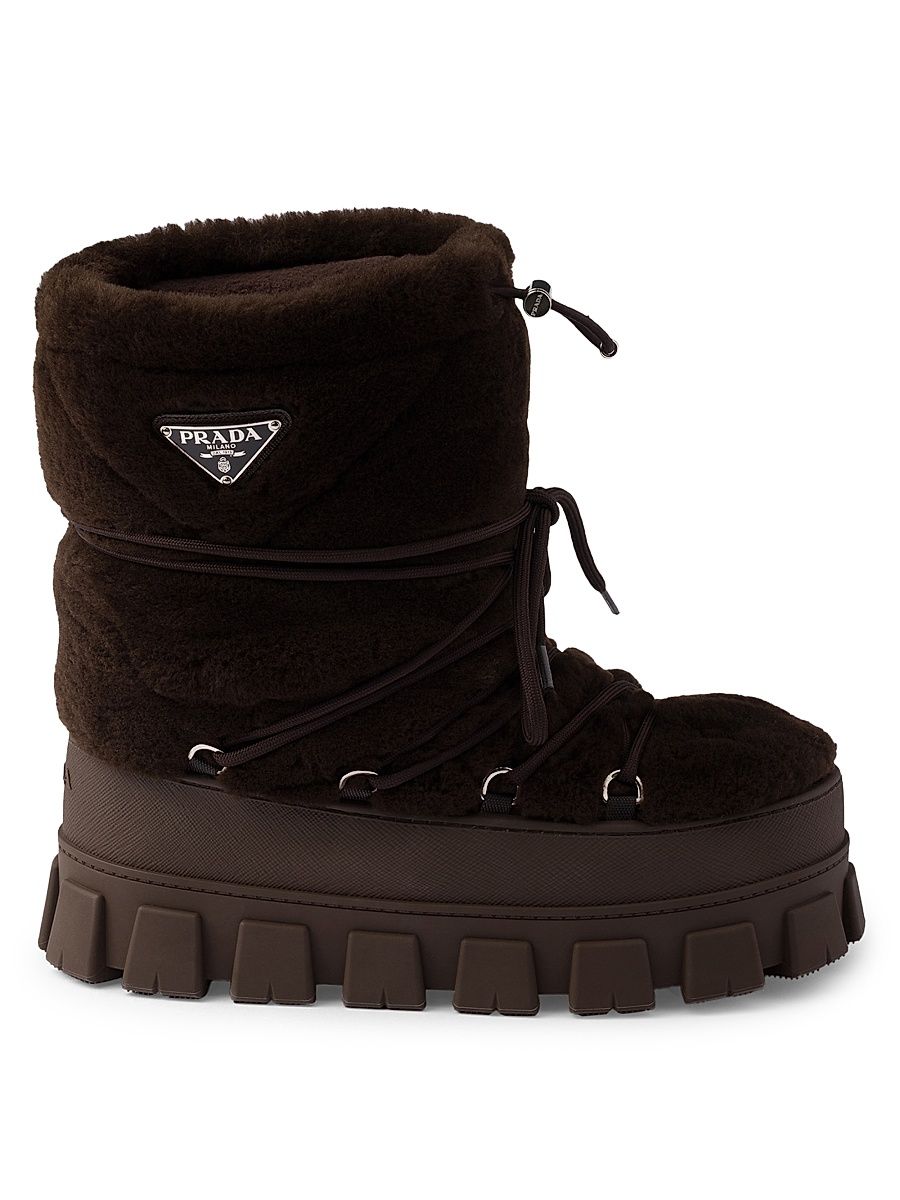 Women's Shearling Après Ski Booties - Dark Brown - Size 15