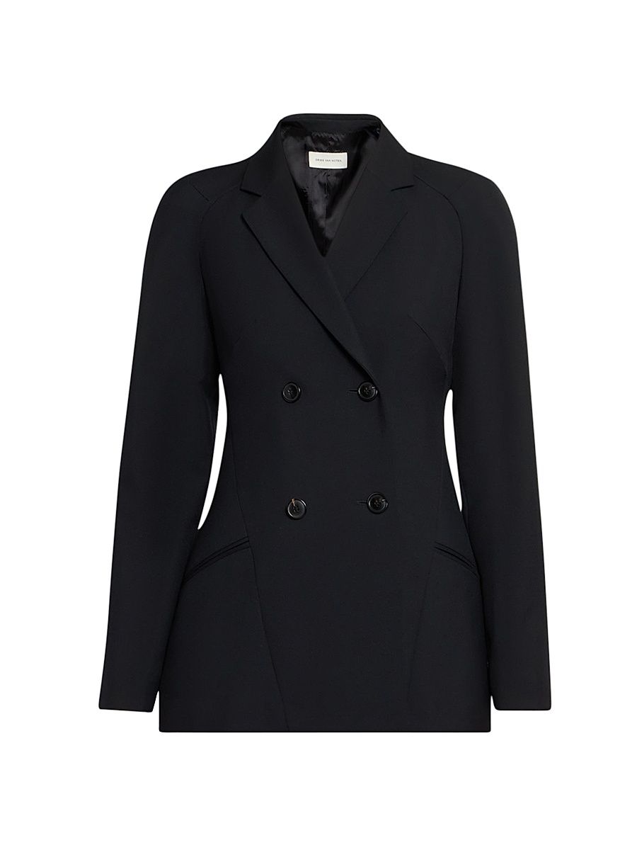 Women's Bonna Wool-Mohair Double-Breasted Jacket - Black - Size 12