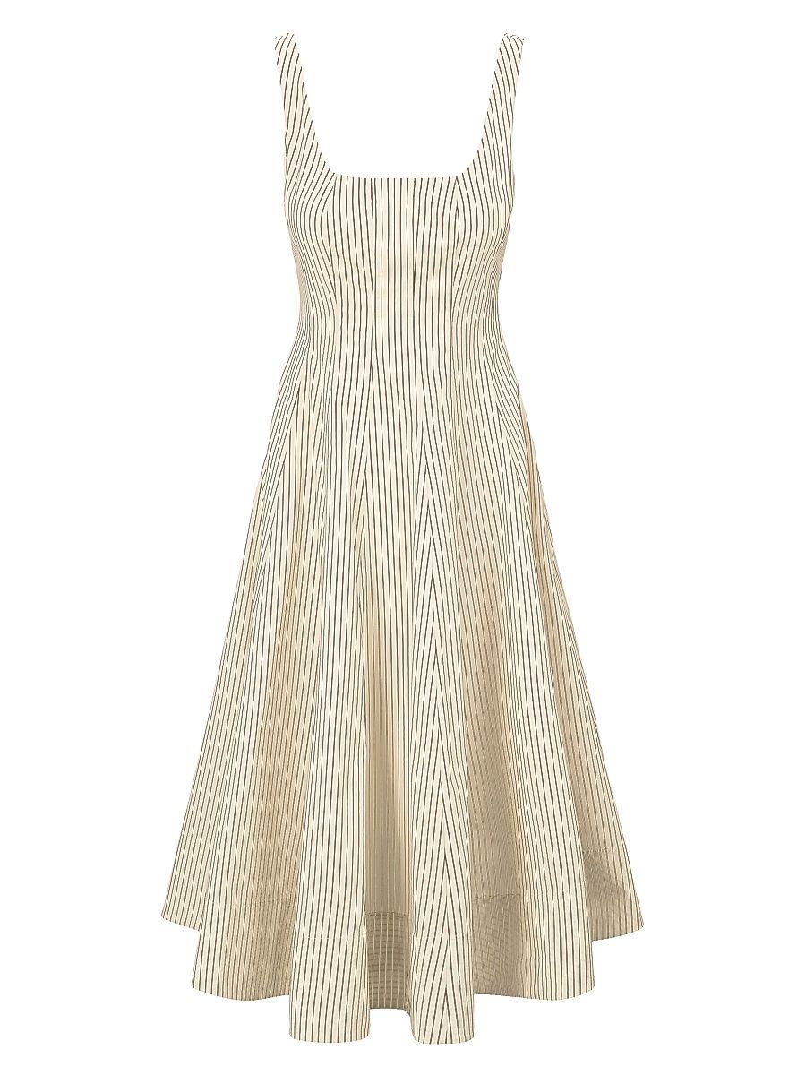 Women's Wells Striped Sleeveless Fit & Flare Dress - Ivory Dark Oak Micro Stripe - Size 12