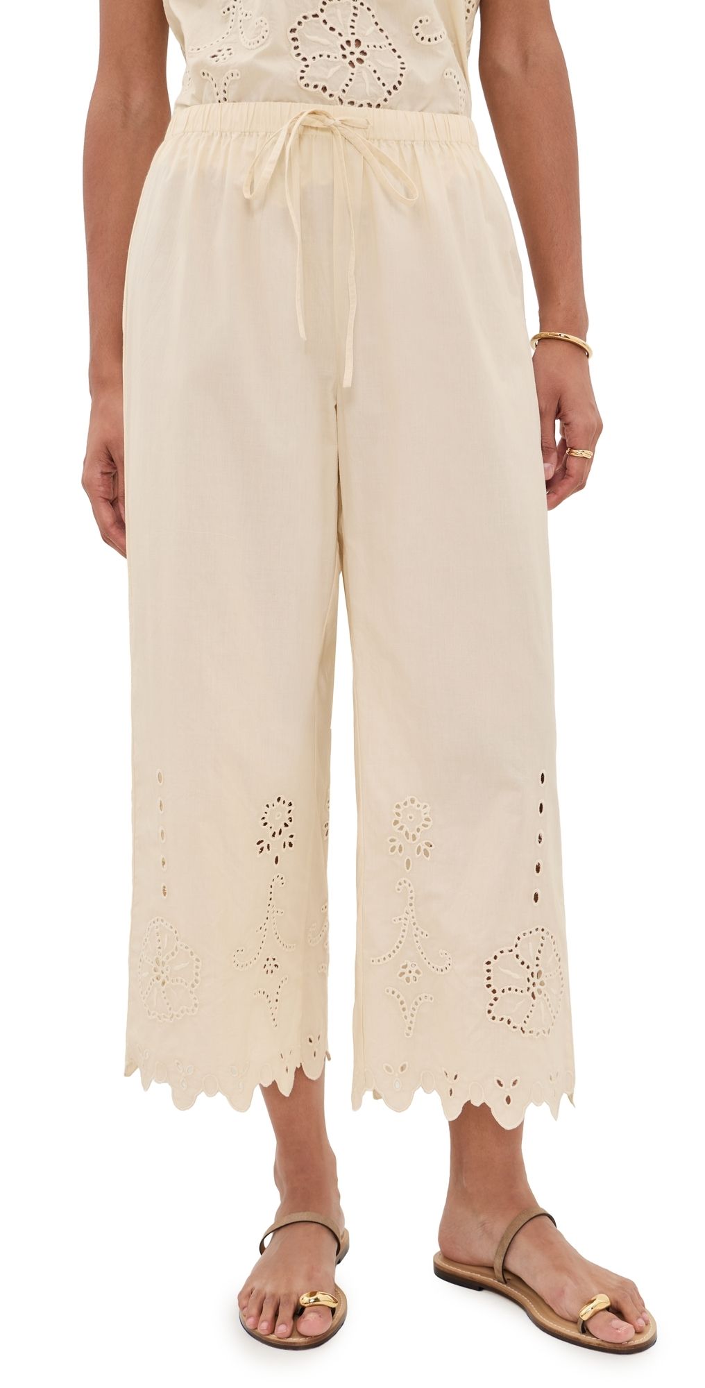 Apiece Apart Embroidered Kari Pull On Pants Ecru S