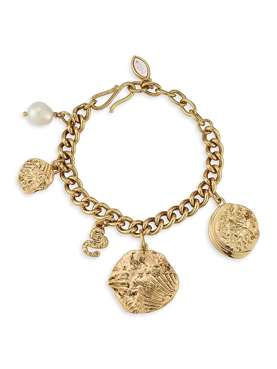 Women's Carmen 14K-Gold-Plated & Cultured Freshwater Pearl Charm Bracelet - Antique Gold