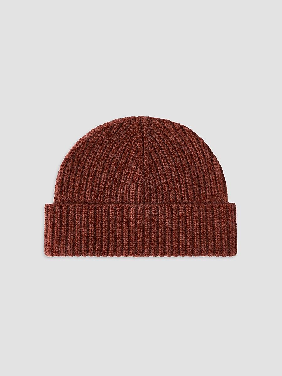 Men's Cashmere English Rib Knit Beanie - Firebrick - Size XXXL