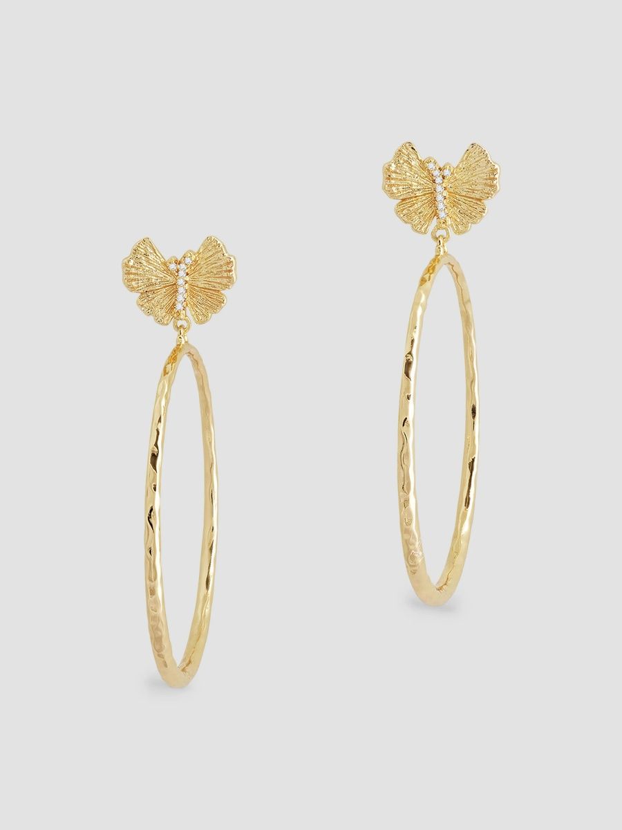 Anabel Aram Women's Butterfly 18K-Gold-Plated & Cubic Zirconia Hoop Drop Earrings - Gold