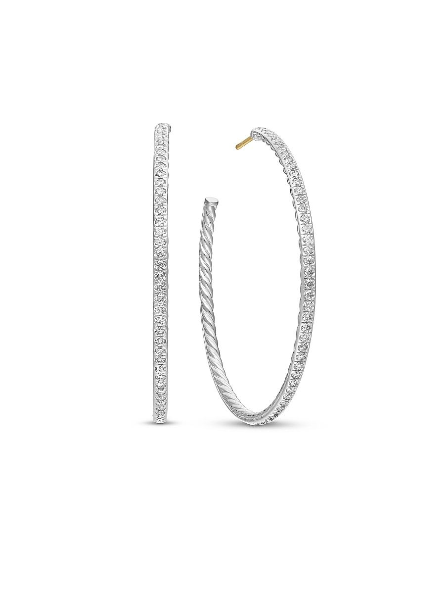 Women's Pavé Hoop Earrings in Sterling Silver with Diamonds, 50.3MM - Diamond