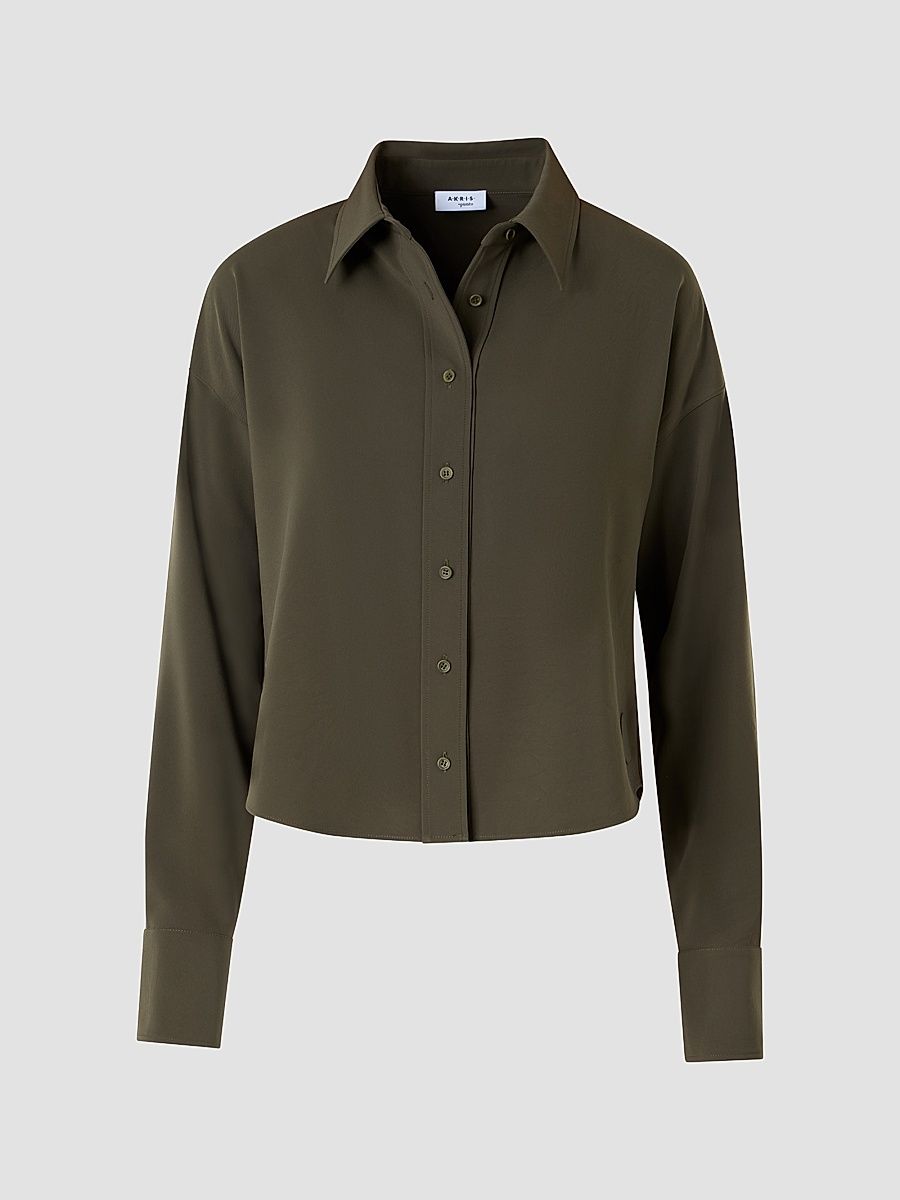 Women's Relaxed Lasercut Crêpe Shirt - Olive - Size 16