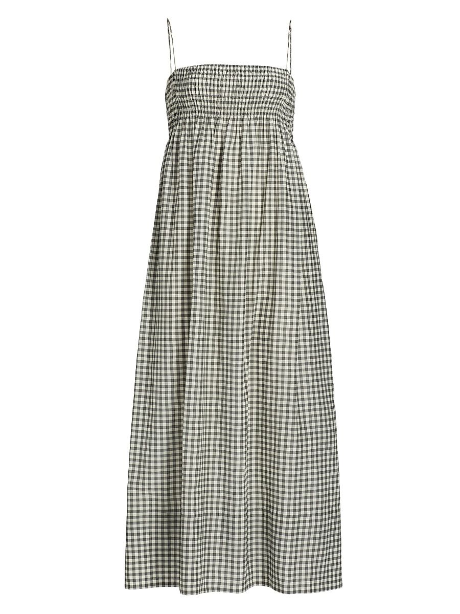 Women's Gingham Cotton-Silk Midi Dress - Off White Smoke - Size Large