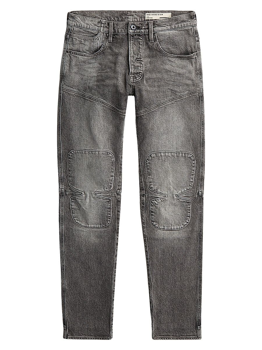 Men's Biker 3D Patch Slim-Fit Jeans - Sun Faded Gunmetal - Size 40