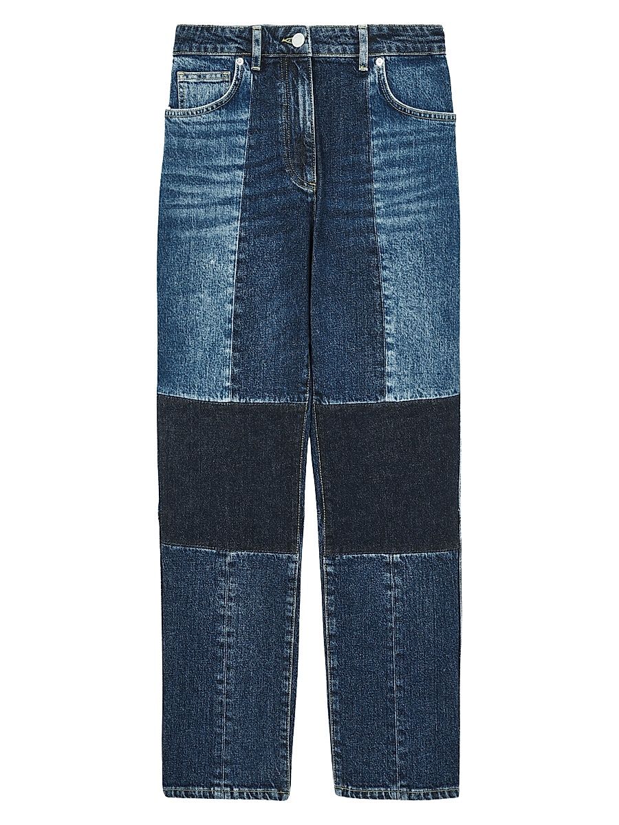 Women's Patchwork Straight-Leg Jeans - Mid Blue - Size 32