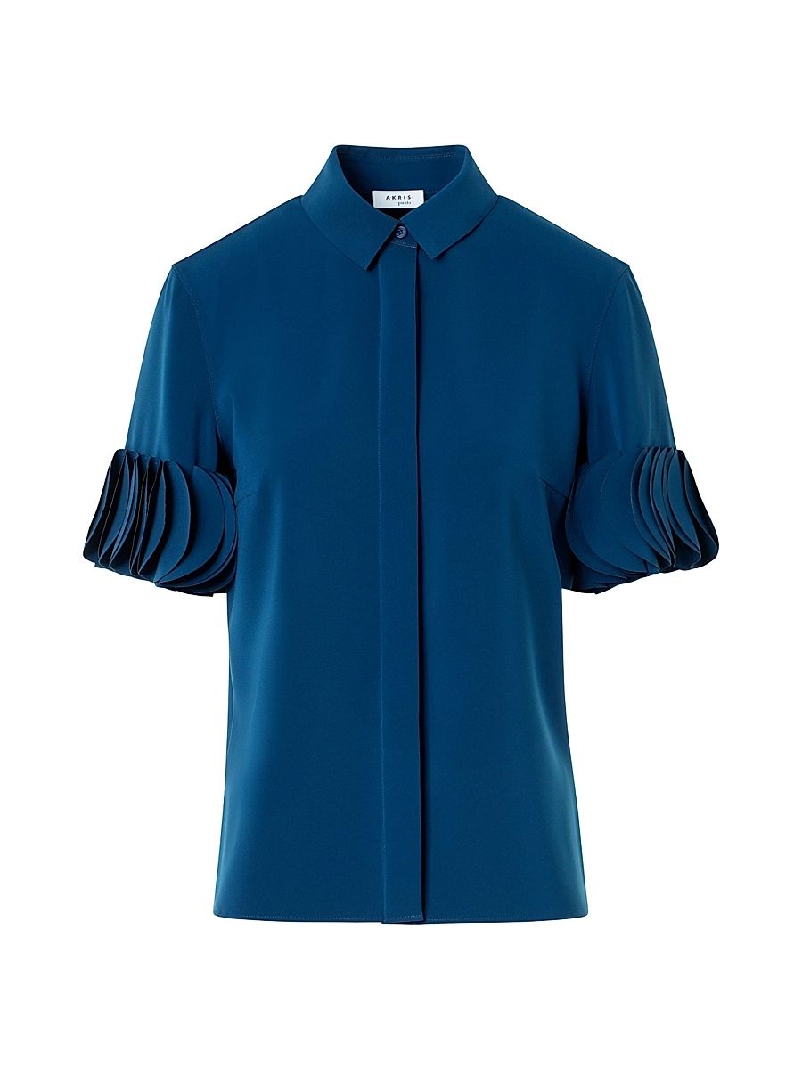 Women's Lasercut Crêpe A-Line Blouse - Dark Blue - Size 12