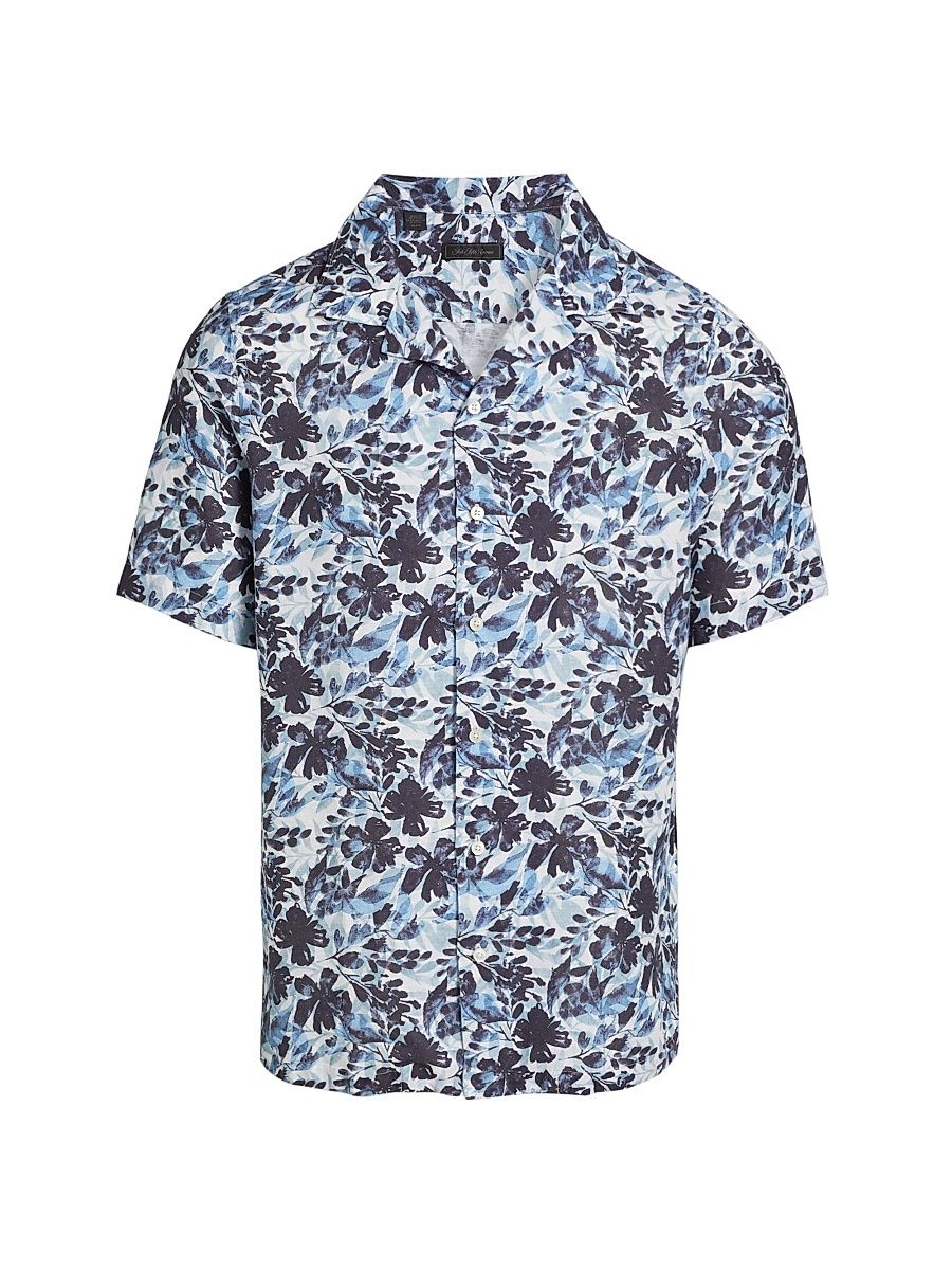 Men's COLLECTION Floral Linen-Blend Camp Shirt - Navy - Size XXL