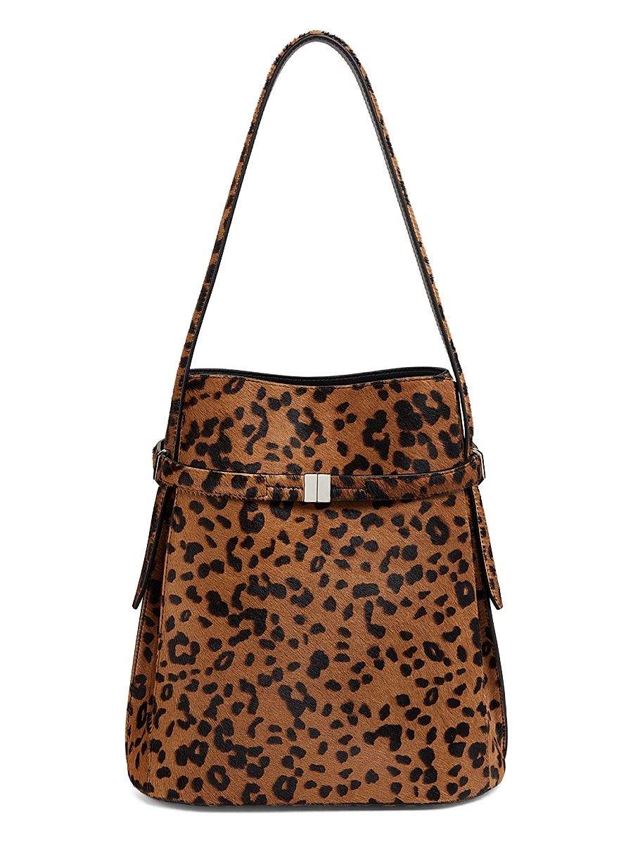 Women's Belted Leopard Calf-Hair Bucket Bag - Leopard