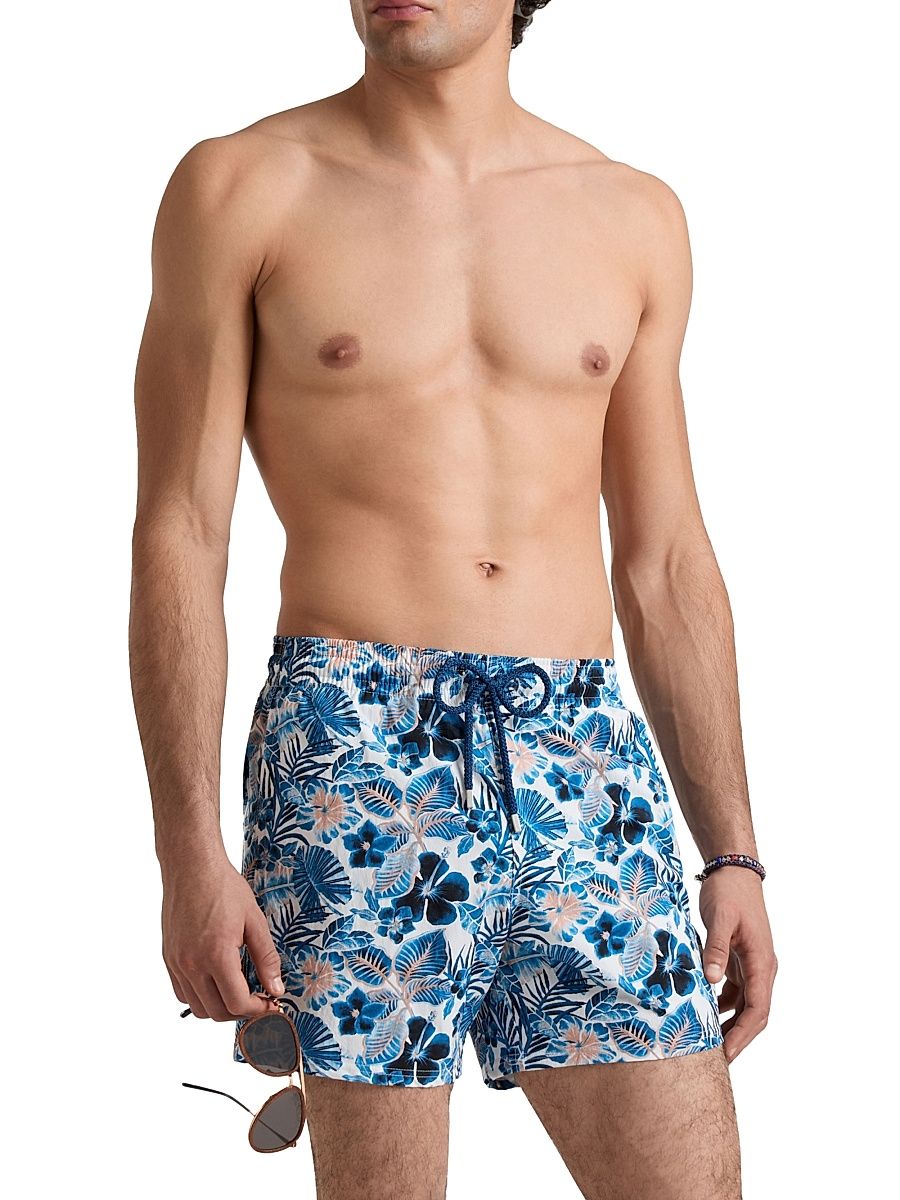 Men's Island Flowers Stretch Swim Shorts - White - Size XXL
