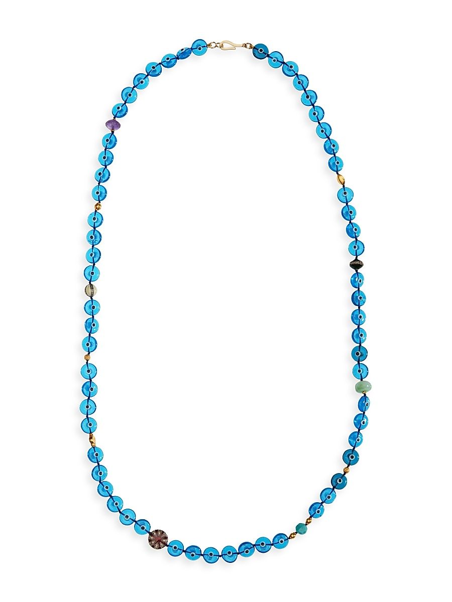 Women's Globetrotter 18K Yellow Gold, Sterling Silver & Mixed-Media Evil Eye Beaded Necklace - Blue