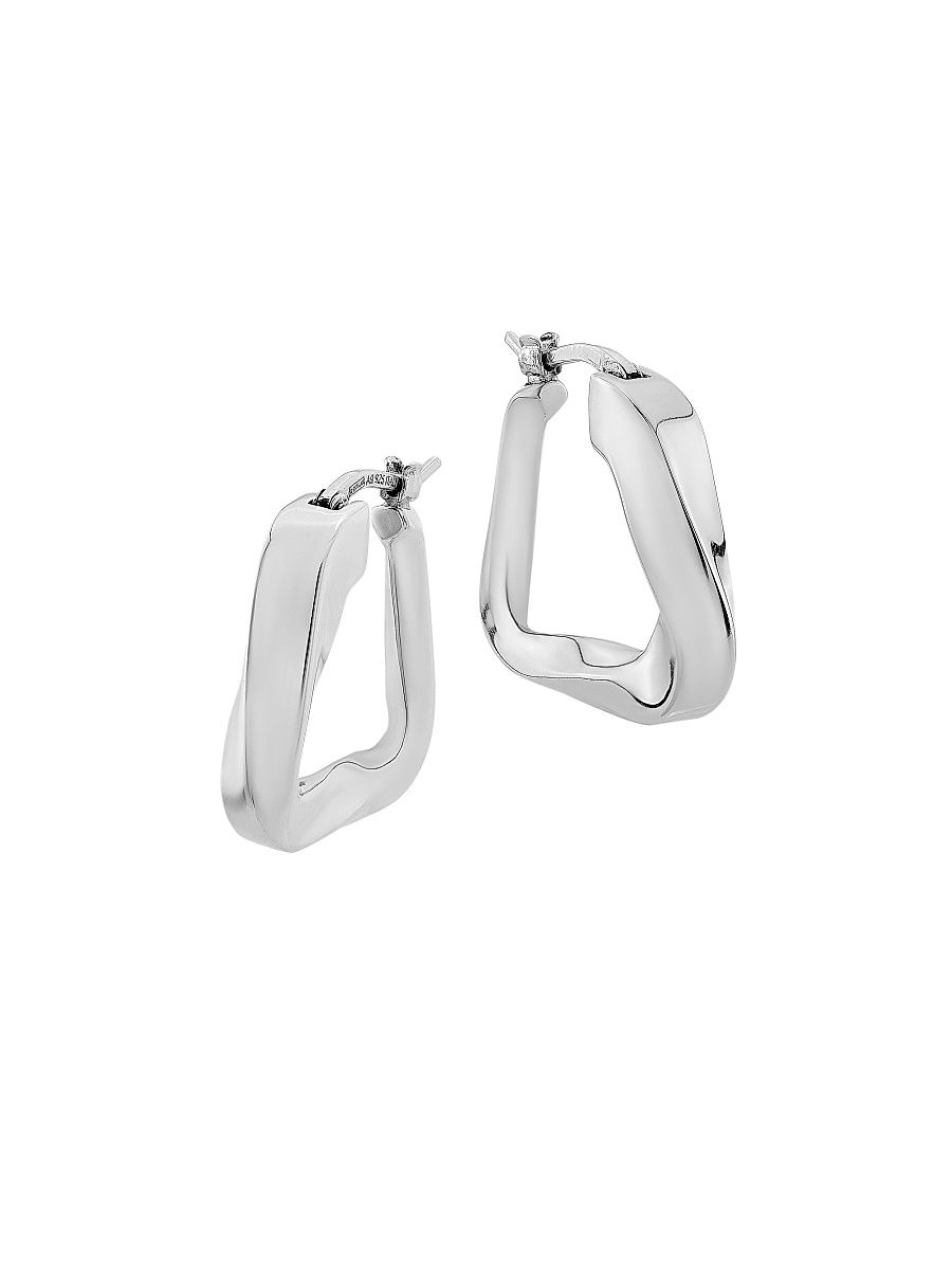Women's Sterling Silver Triangle Hoop Earrings - Silver