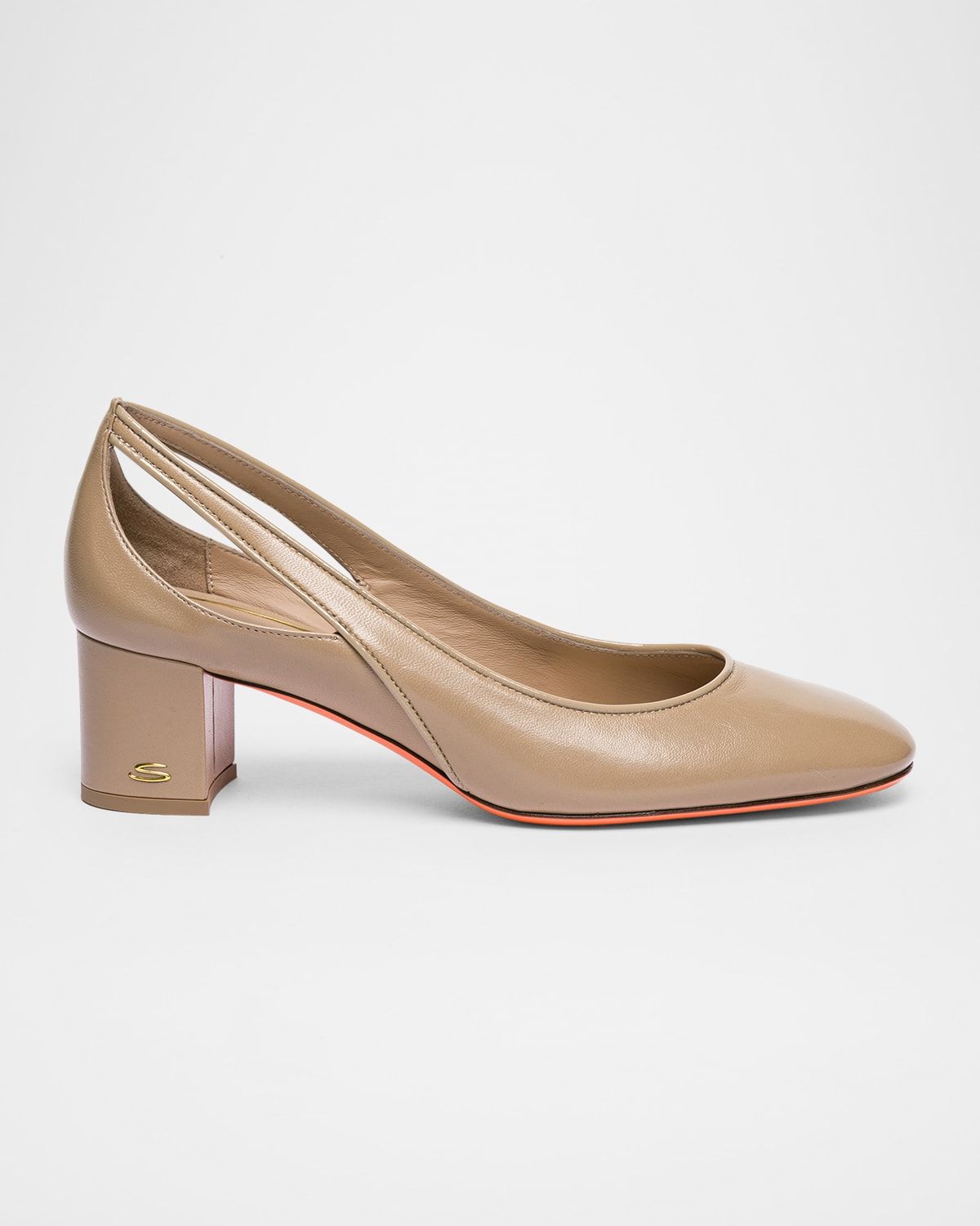 Cut-Out Block Heel Mixed Leather Pumps
