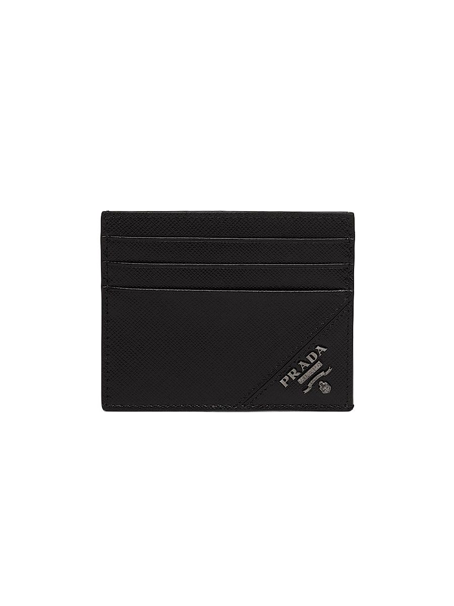 Men's Saffiano Leather Card Holder - Black - Size 0