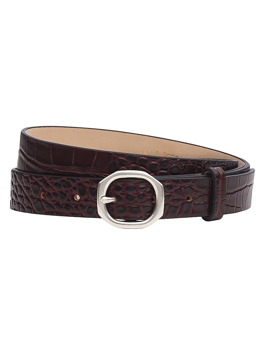 Women's Audrey Croc-Embossed Leather Belt - Bordeaux - Size Medium