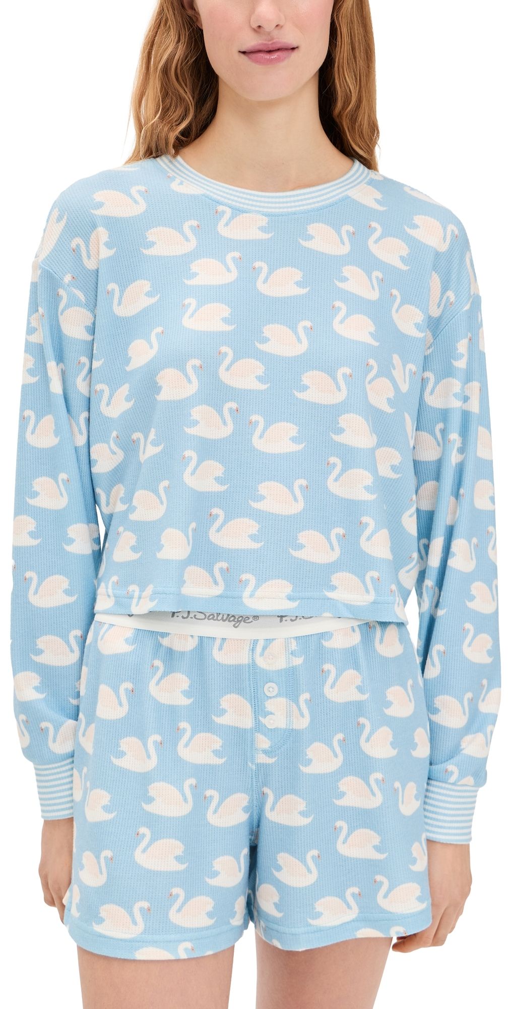 PJ Salvage Boyfriend Boxer Swans-A-Swimming PJ Shorts Set Angel Blue L