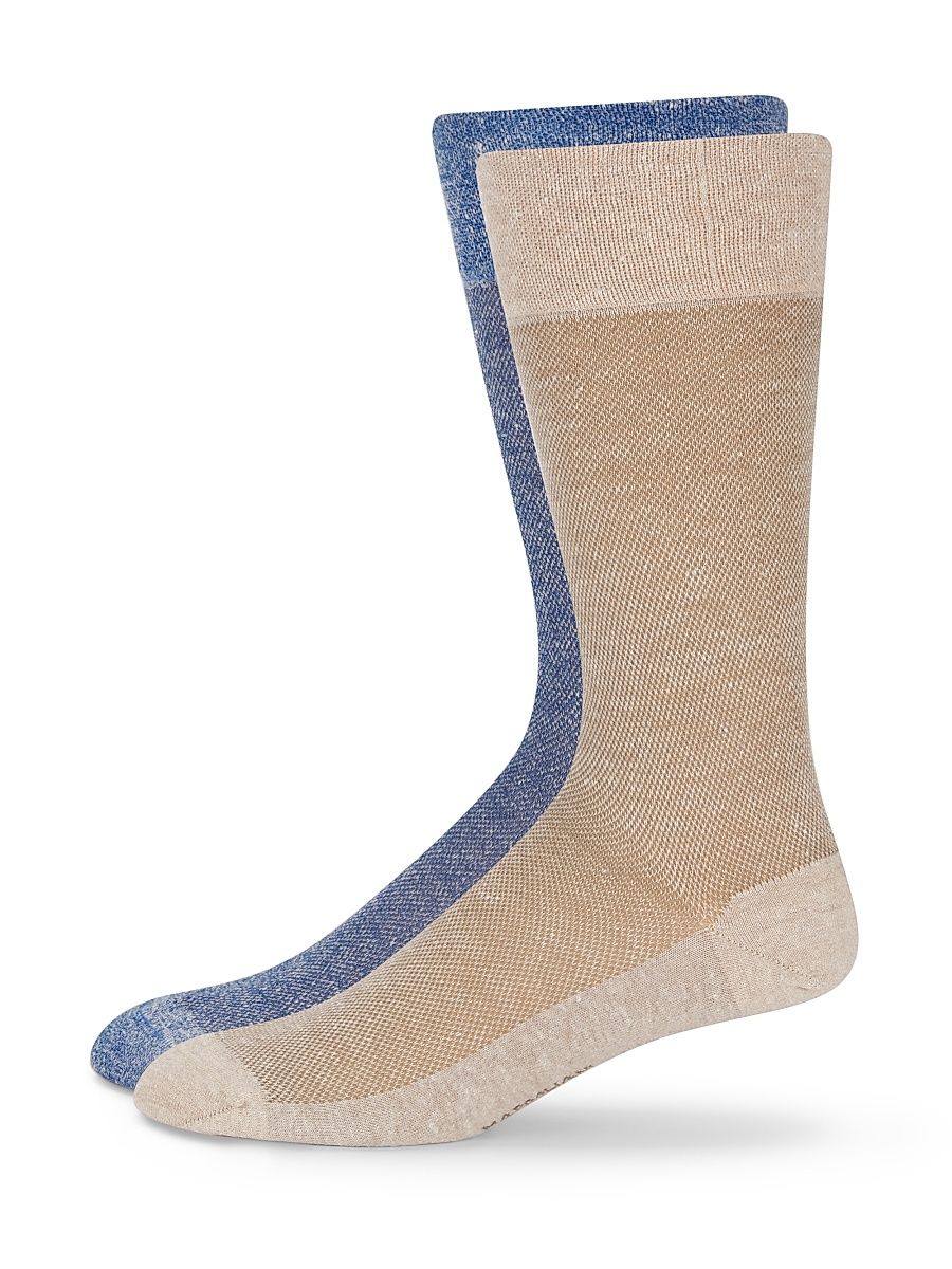 Men's 2-Pack Linen-Blend Mid-Calf Socks - Blue Beige