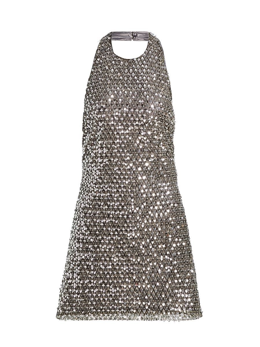 Women's Eva Sequined Halterneck Minidress - Platinum Sequin - Size 12