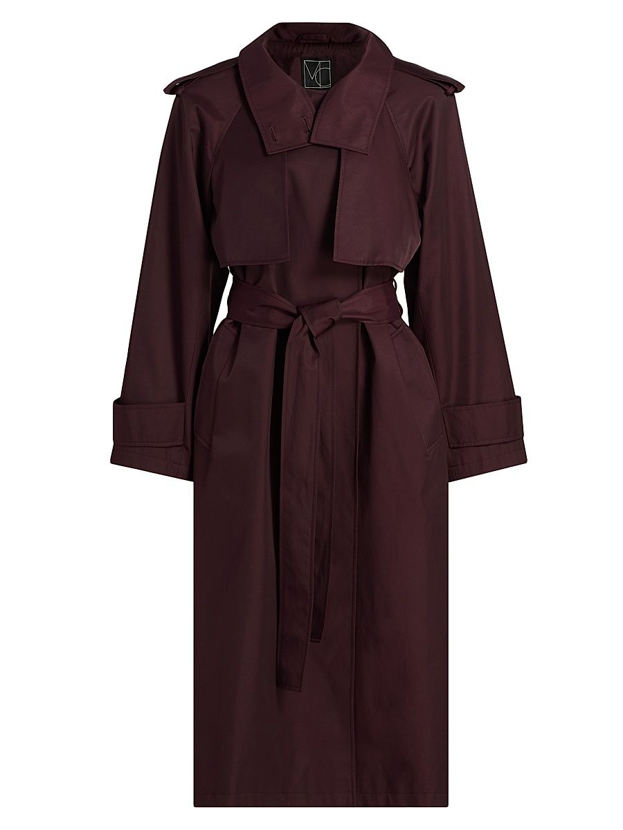 Women's Cotton-Blend Poplin Trench Coat - Pinot Noir - Size Large