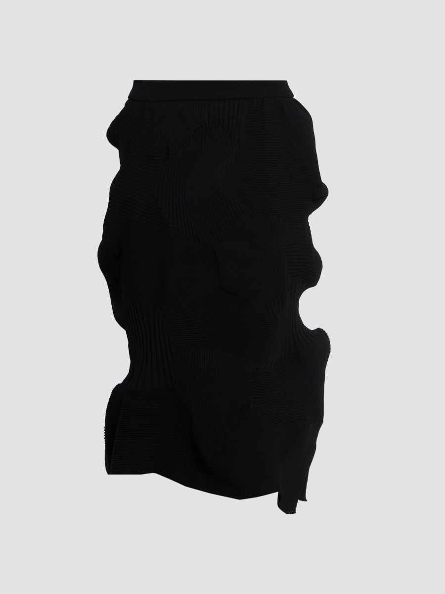 Issey Miyake Women's Kone Kone Rib-Knit Midi Skirt - Black - Size Small