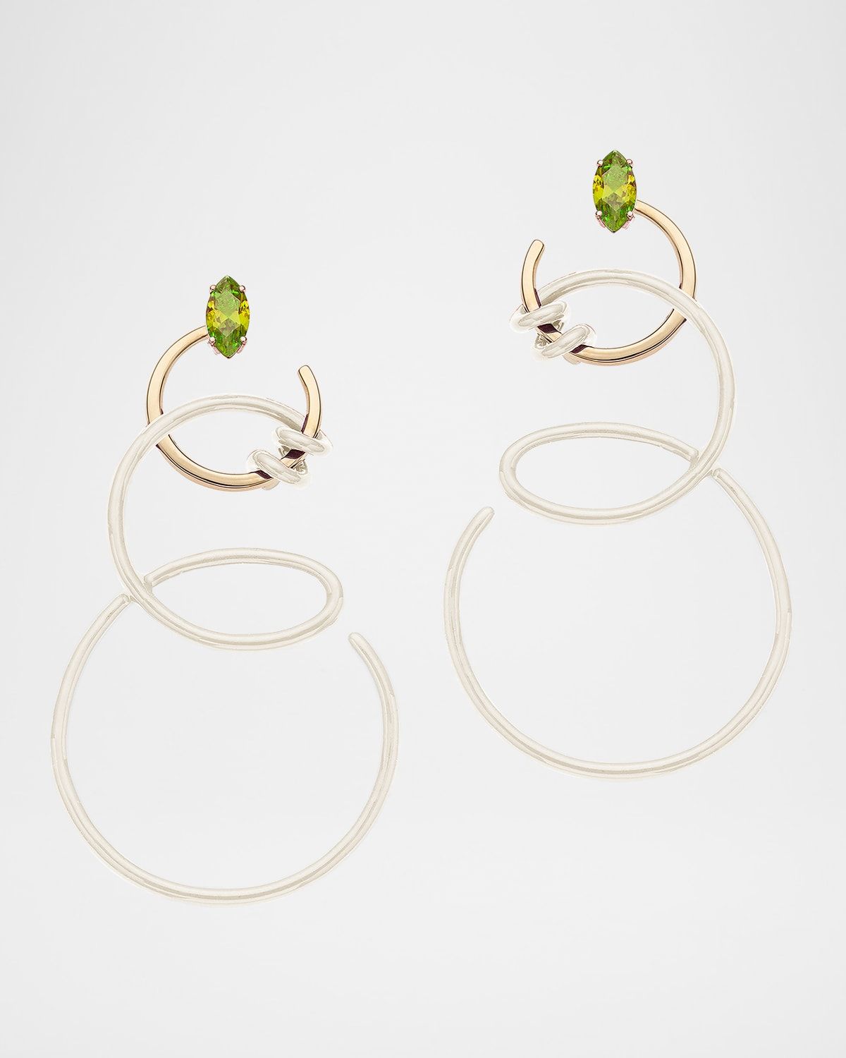 9K Rose Gold and Sterling Silver Peridot Double Curl Vine Earrings