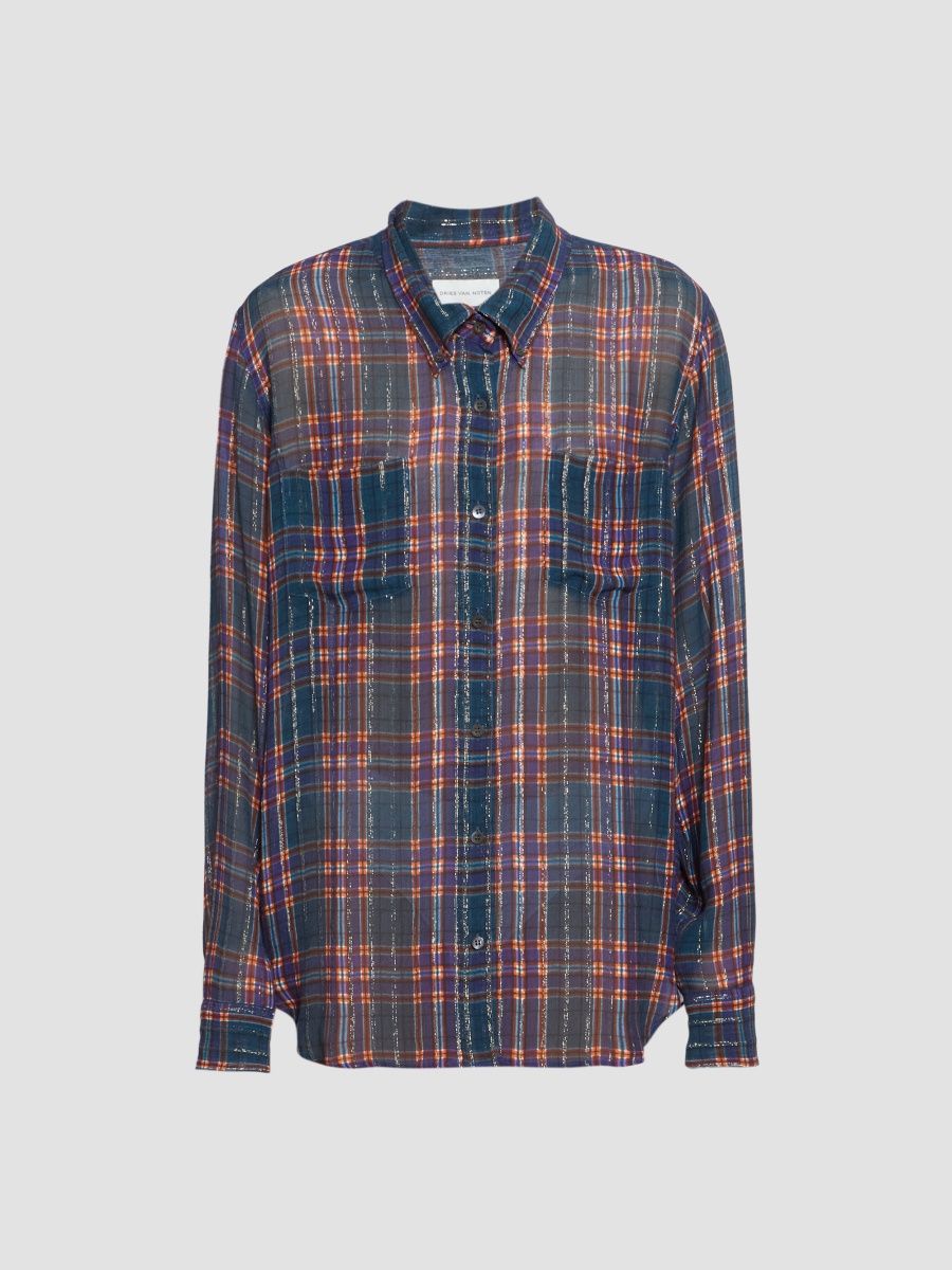 Dries Van Noten Women's Cheers Plaid Oversized Shirt - Blue - Size 4