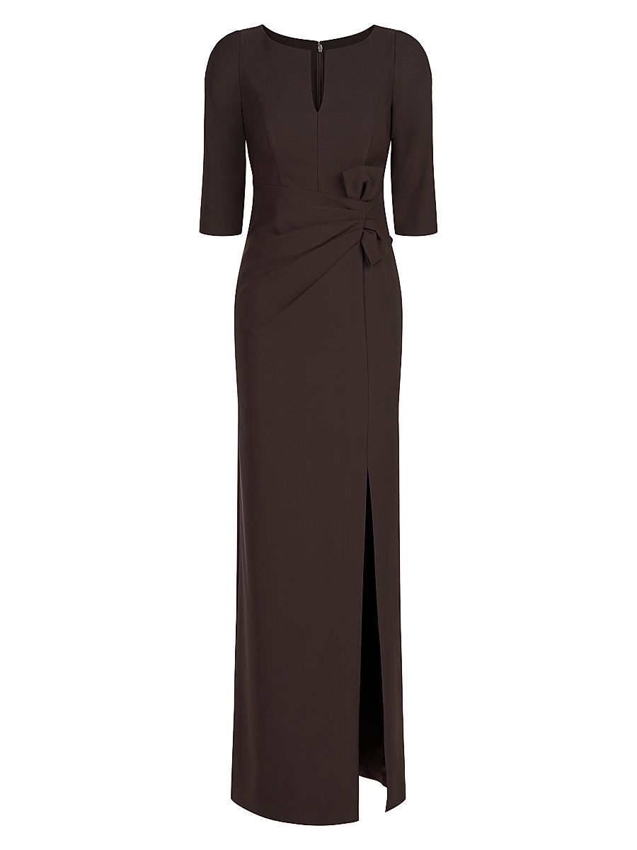 Women's Priscilla Crepe Bow Column Gown - Espresso - Size 8