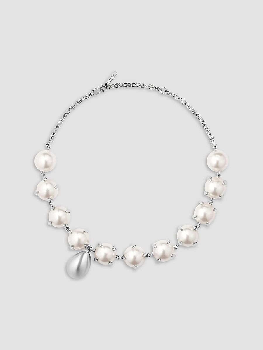Givenchy Women's Spiky Pearl Necklace in Metal and Pearls - Silver
