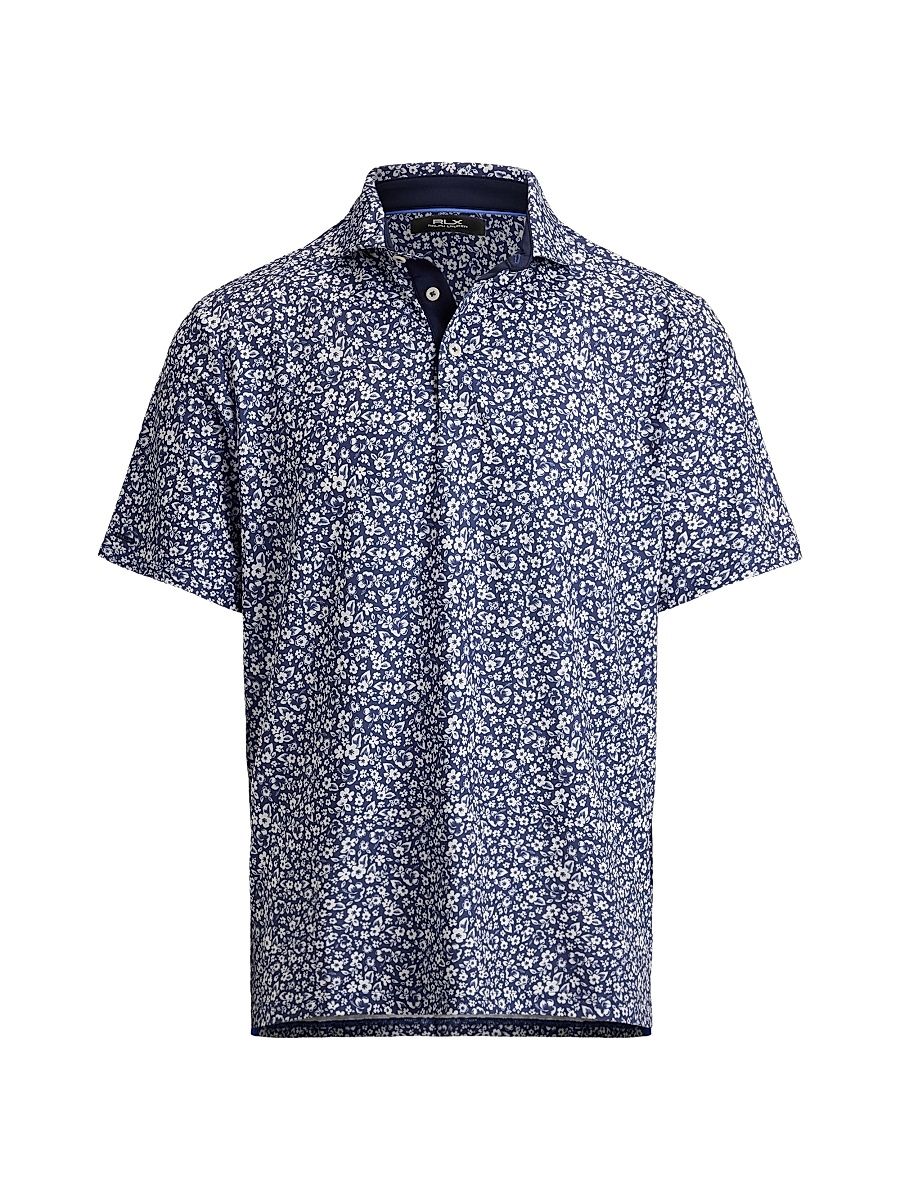 Men's Lightweight Airflow Knit Polo Shirt - Refined Navy Ditsy Hibiscus - Size Large