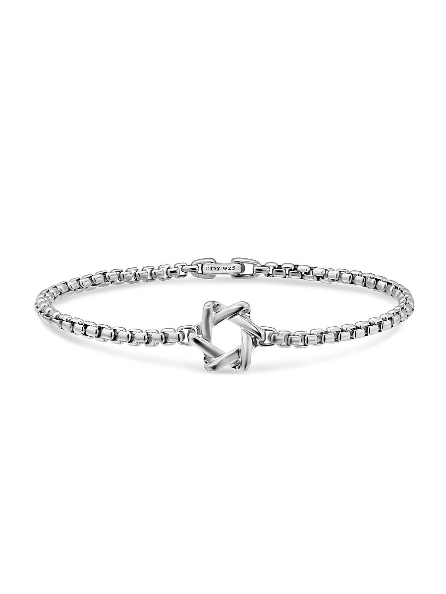 Men's Star of David Station Bracelet in Sterling Silver, 3.6MM - Silver - Size Large
