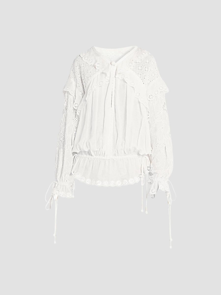 Isabel Marant Women's Nowana Eyelet Cotton-Silk Blouse - White - Size 10