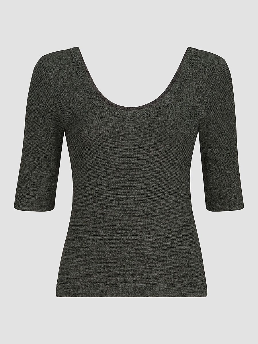 Women's Sparkling Virgin Wool Top with Monili - Anthracite - Size XXXL