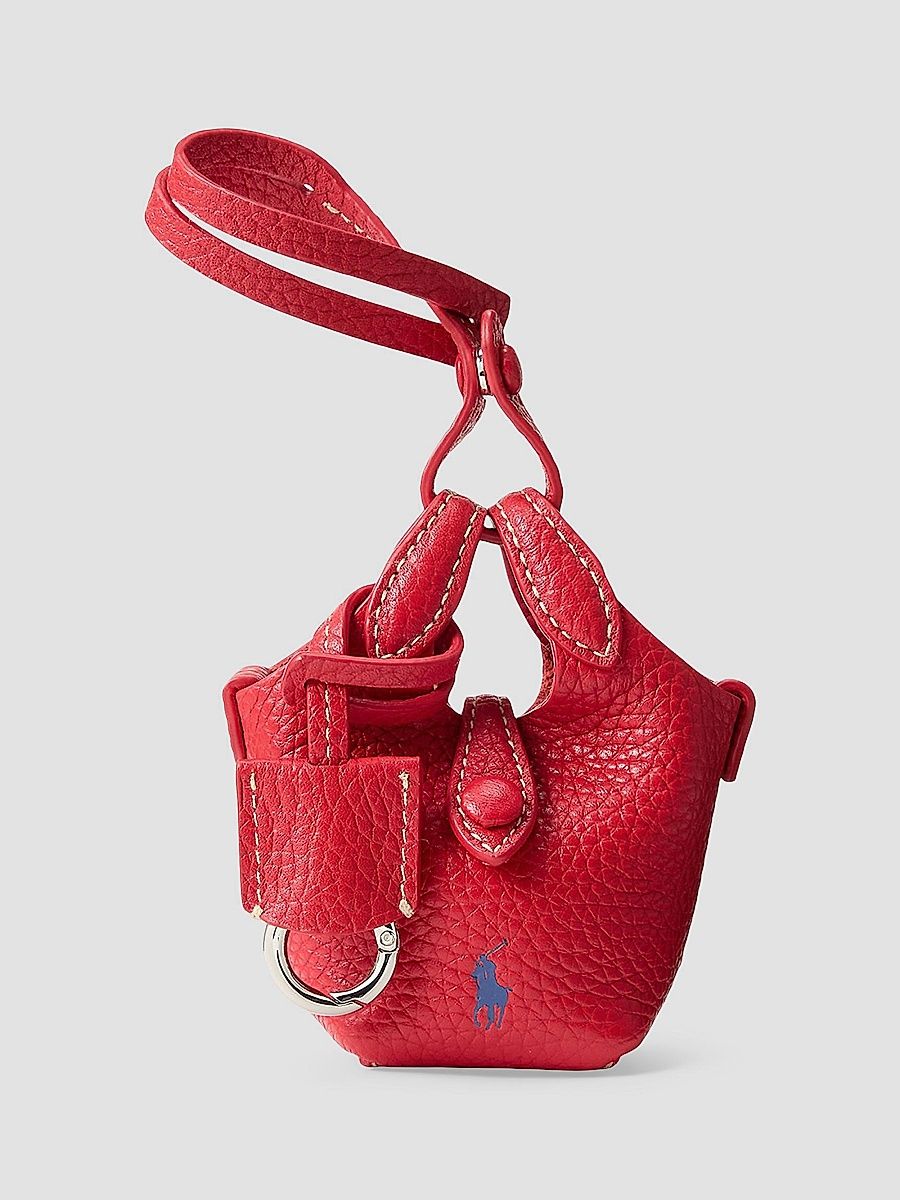 Polo Ralph Lauren Women's Shiny Drum Pebbled Leather Bag Charm - Cherry
