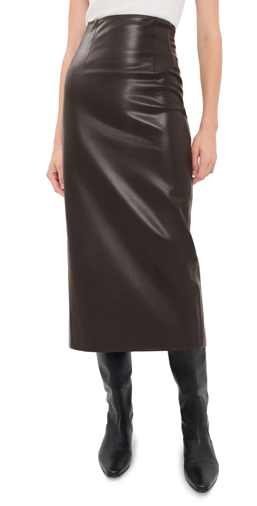 Enza Costa Faux Leather High Waist Curve Skirt Coffee 1