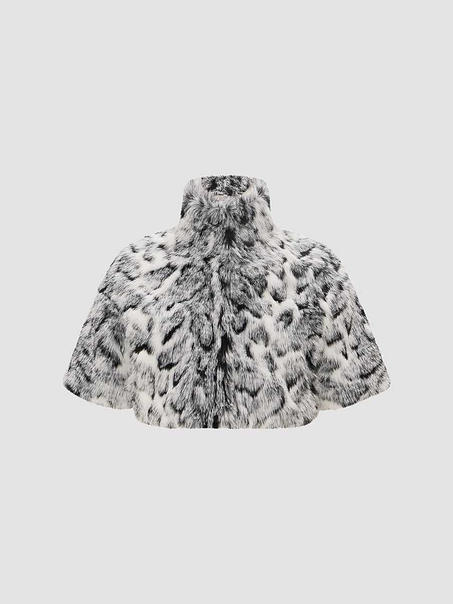 Lyla Grant Women's Faux Fur Fox Bolero Coat - Grey Snow Leopard - Size XL