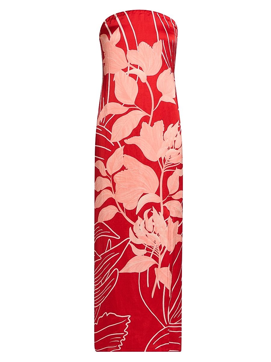 Women's Pushpanjali Strapless Tulip Linen-Blend Gown - Blush And Red Mono Wild Tulip - Size Large