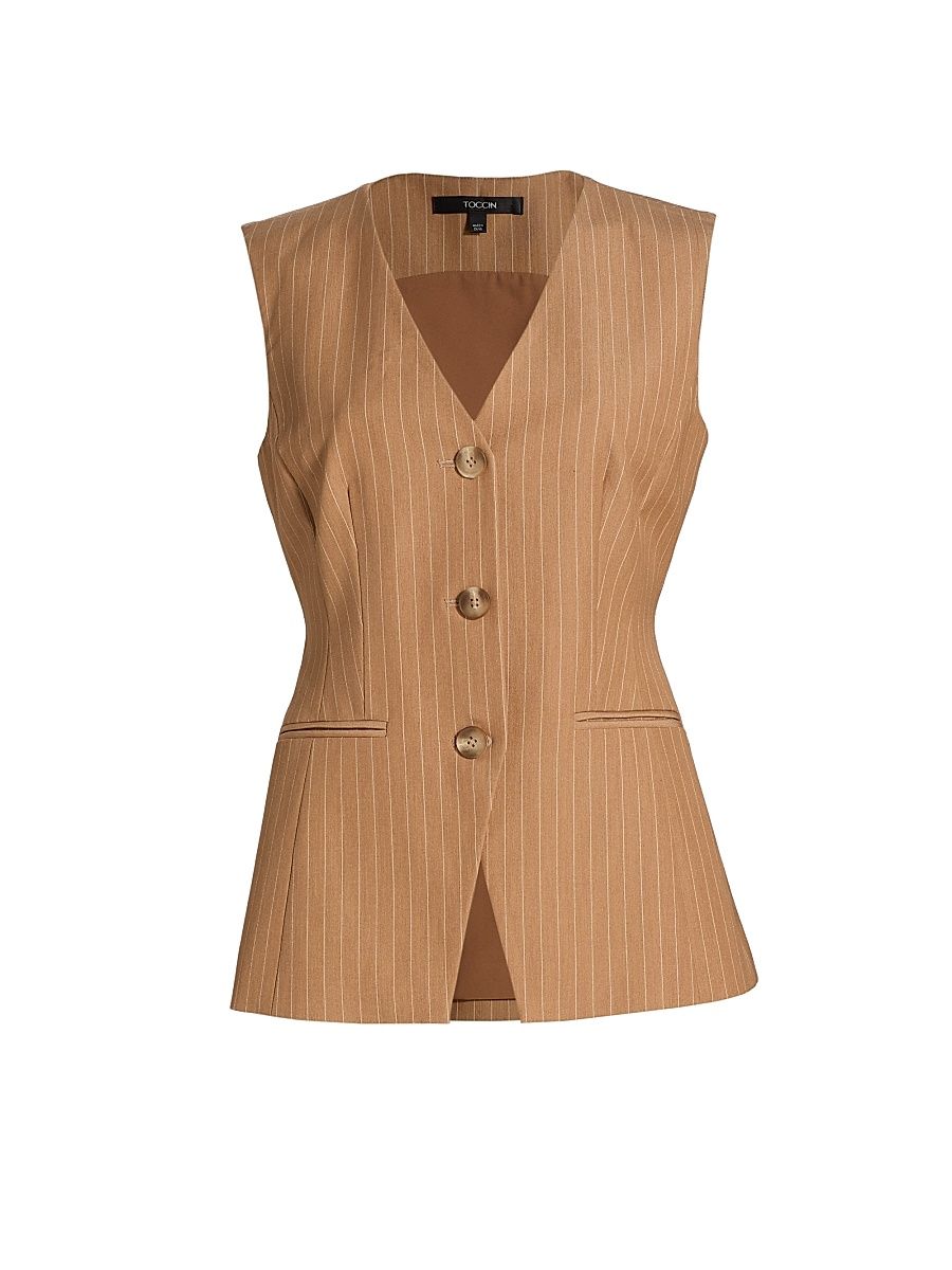 Women's Tibbie Pinstriped Cutaway Vest - Latte - Size 14