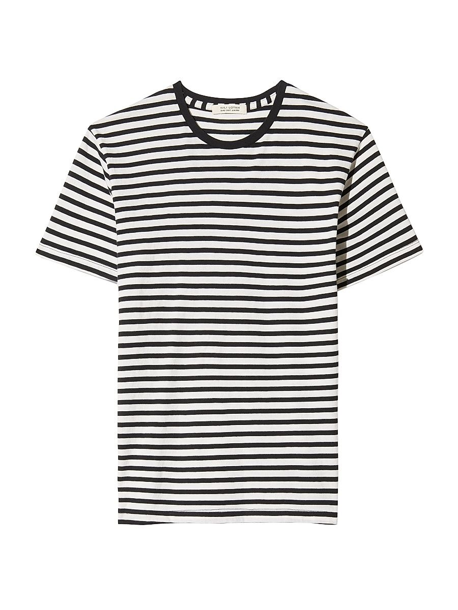 Men's Pierre Striped Cotton T-Shirt - Black Ivory Stripe - Size XXL