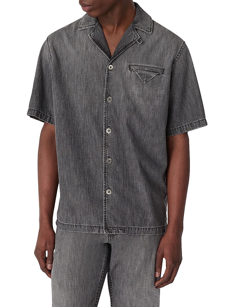 Men's Denim Short-Sleeve Shirt - Washed Black - Size 40